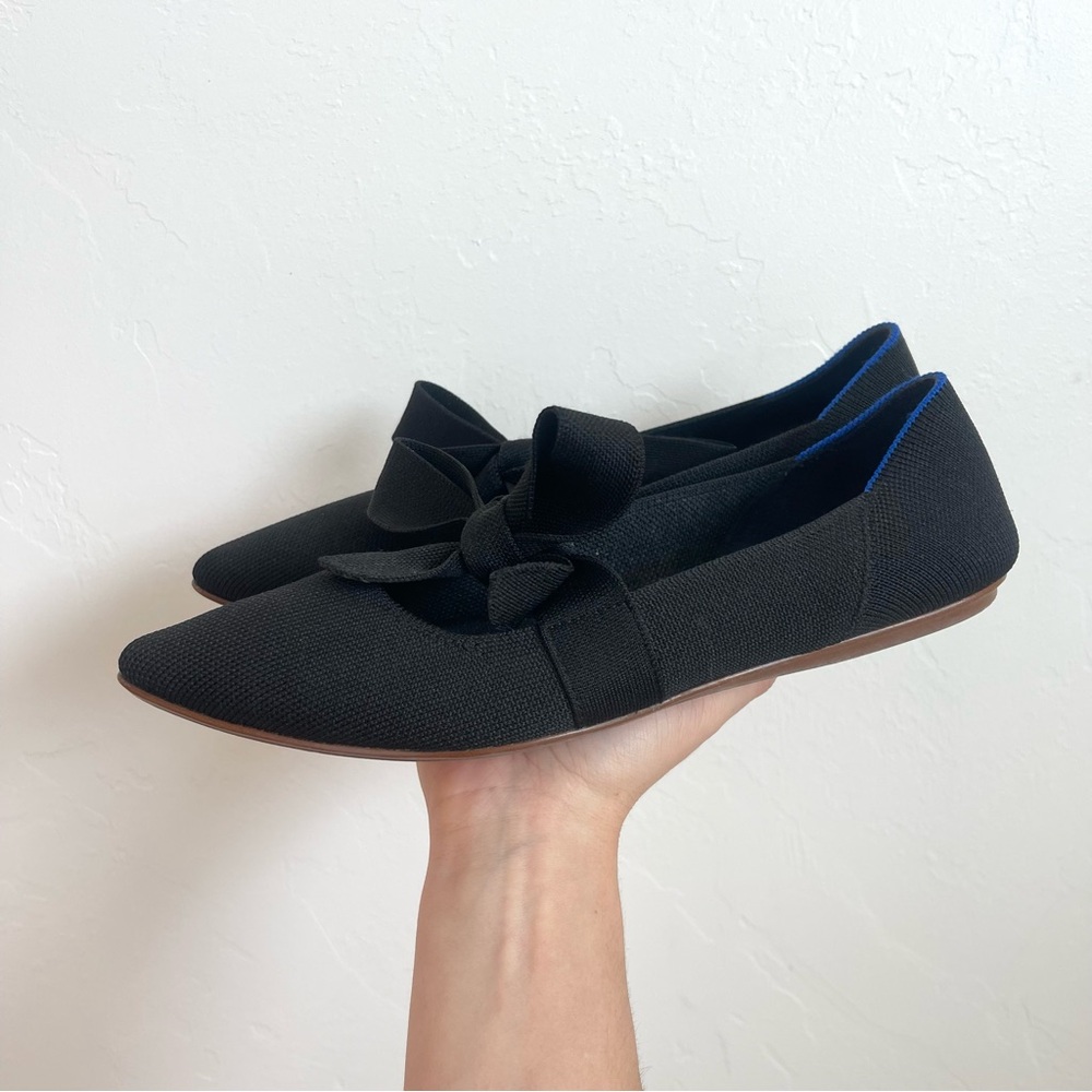 Rothy’s The Mary Jane Black Bow Tie Ballet Flats Pointed Toe Shoes Size 9.5